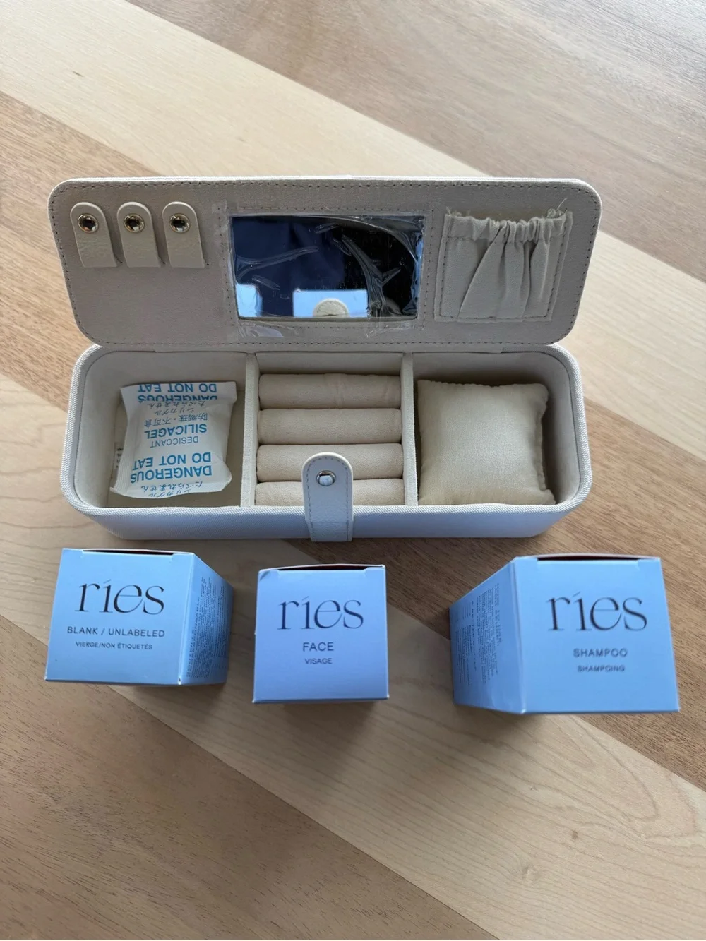 BEIS Cream Travel Jewelry Organizer and Ries travel containers